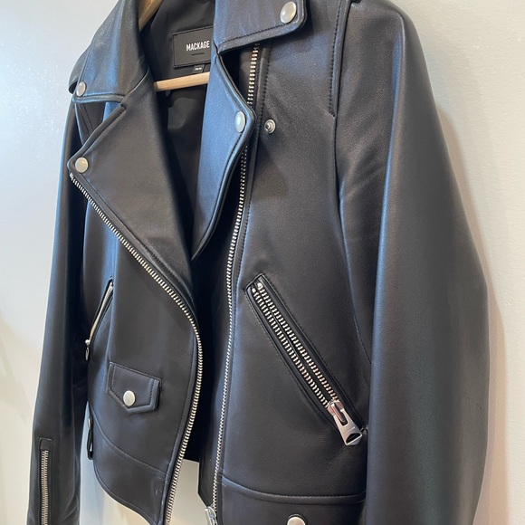 Women black leather Mackage jacket. - Picture 4 of 5
